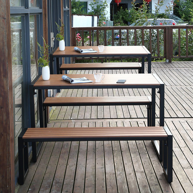 Metal and Wood Dining Set Rectangle Industrial Water Resistant Dining Table