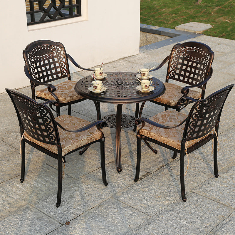 Dark Brown Boho Dining Table Set 1/5 Pcs Metal Outdoor Dining Set