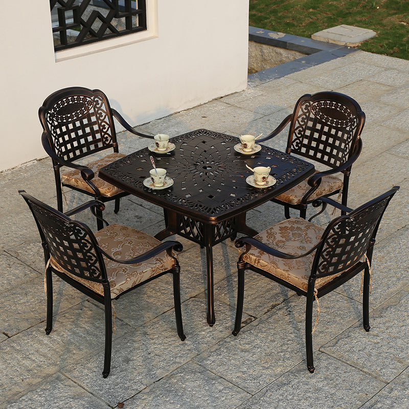 Dark Brown Boho Dining Table Set 1/5 Pcs Metal Outdoor Dining Set