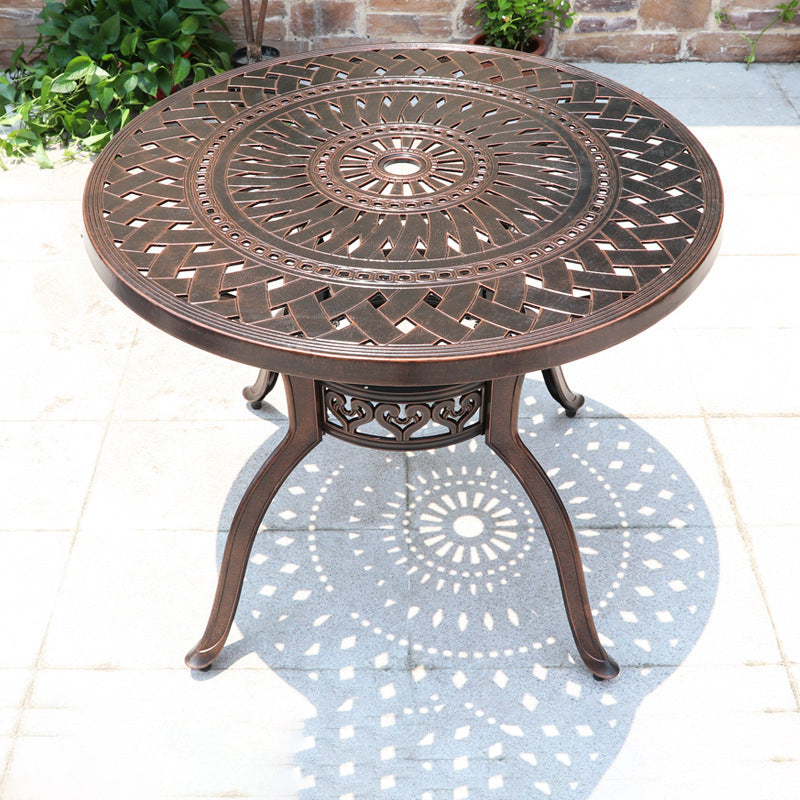 Dark Brown Boho Dining Table Set 1/5 Pcs Metal Outdoor Dining Set