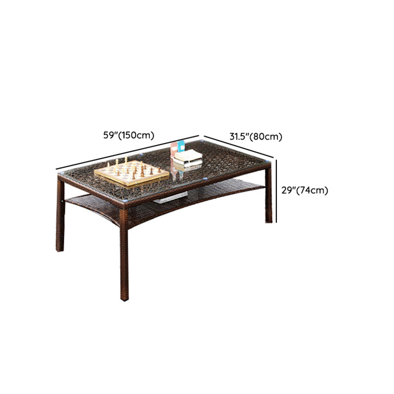 Contemporary Glass Top Dining Table Set 1/2/5/7 Pcs Brown Wicker Dining Set