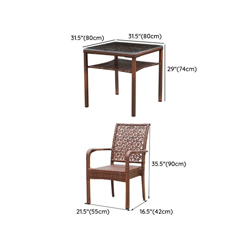 Contemporary Glass Top Dining Table Set 1/2/5/7 Pcs Brown Wicker Dining Set