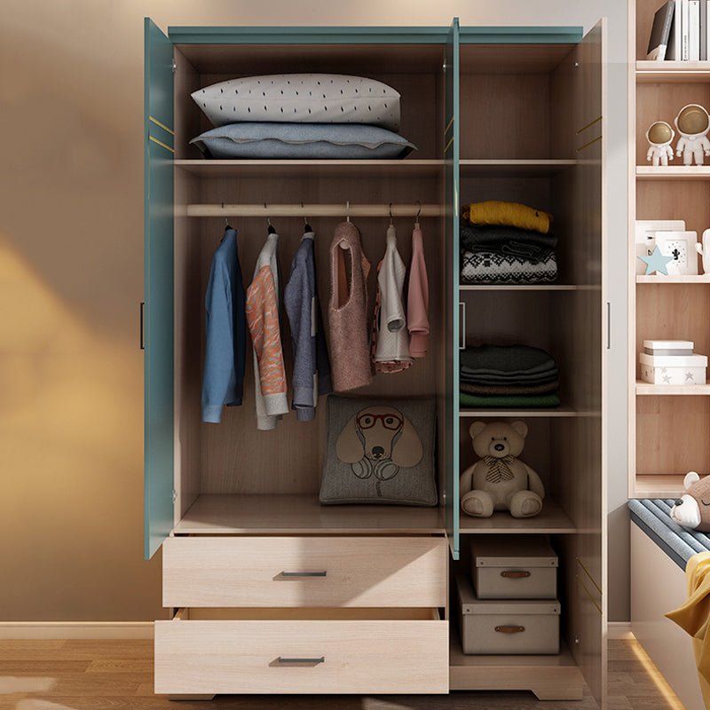 Modern Style Youth Armoire Wooden Bedroom Hanging Clothes Rack with Doors
