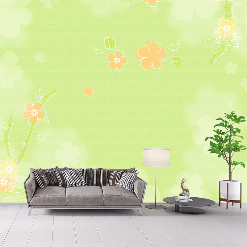 Plant Illustration Mildew Resistant Wallpaper Sleeping Room Wall Mural