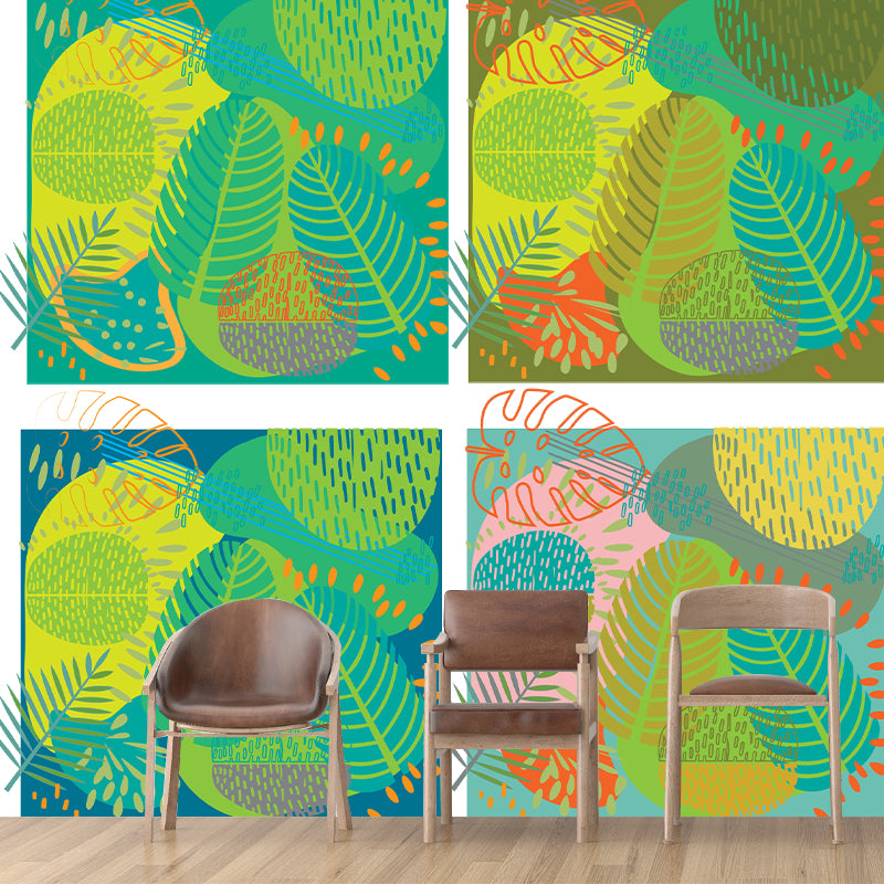 Plant Illustration Resistant Mural Wallpaper Environment Friendly Sleeping Room Wall Mural