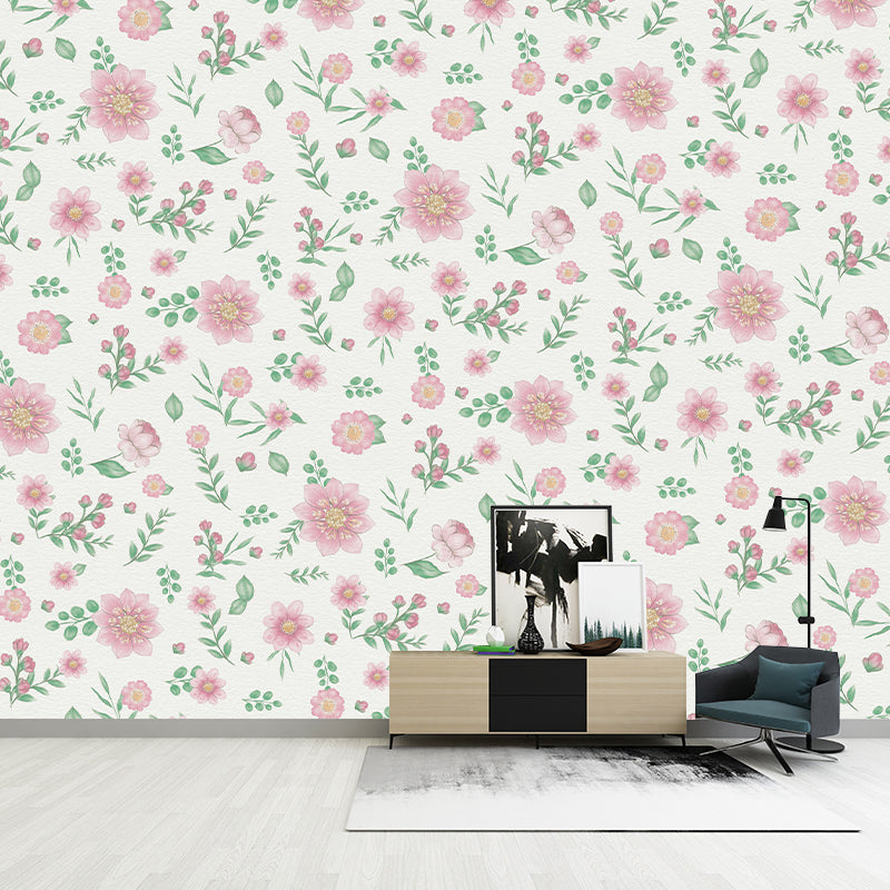 Plant Illustration Resistant Mural Wallpaper Environment Friendly Sleeping Room Wall Mural