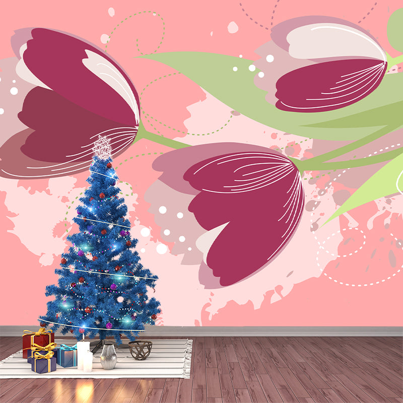 Plant Illustration Resistant Mural Wallpaper Environment Friendly Sleeping Room Wall Mural