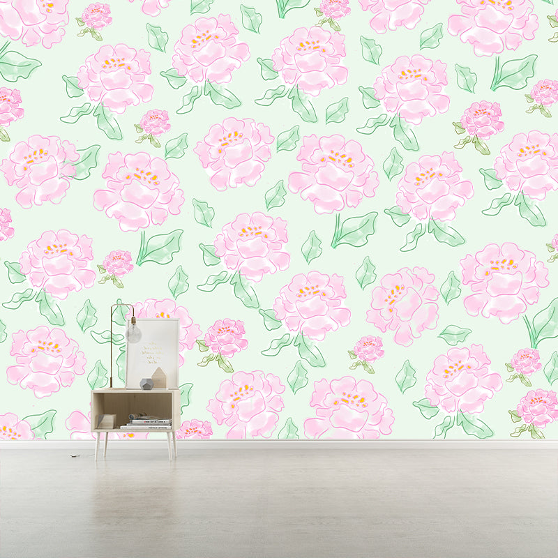 Flower Illustration Wallpaper Mildew Resistant Sleeping Room Wall Mural