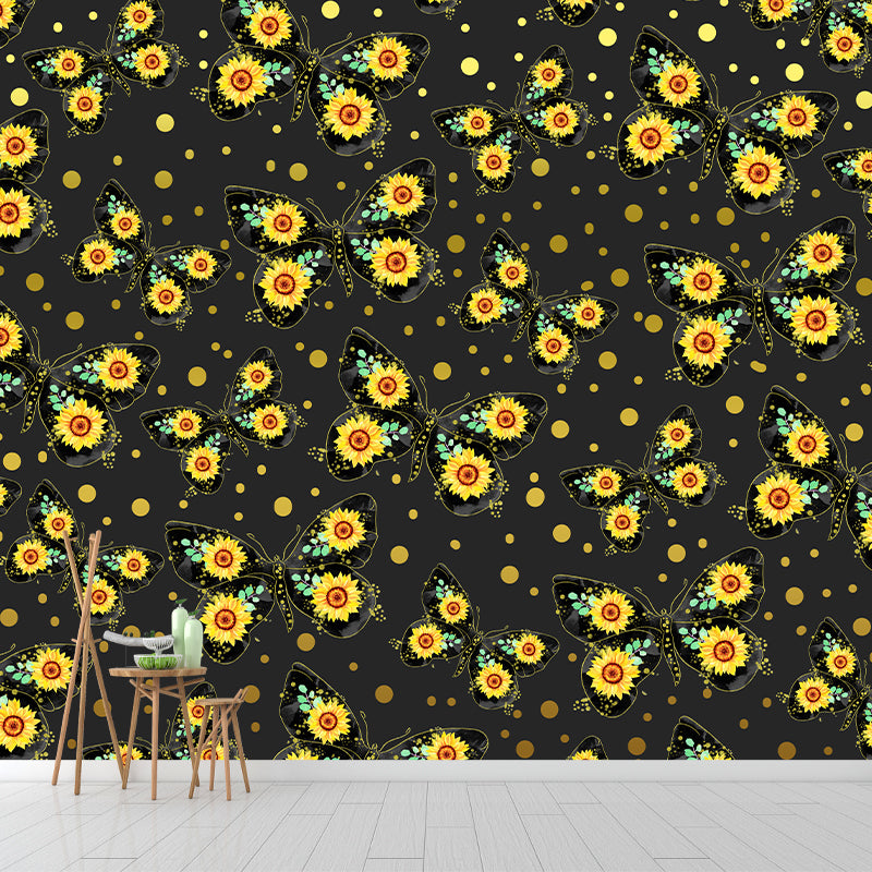 Flower Illustration Wallpaper Mildew Resistant Sleeping Room Wall Mural