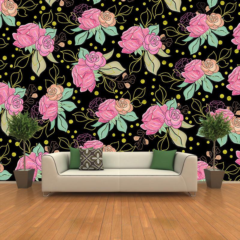 Flower Illustration Wallpaper Mildew Resistant Sleeping Room Wall Mural
