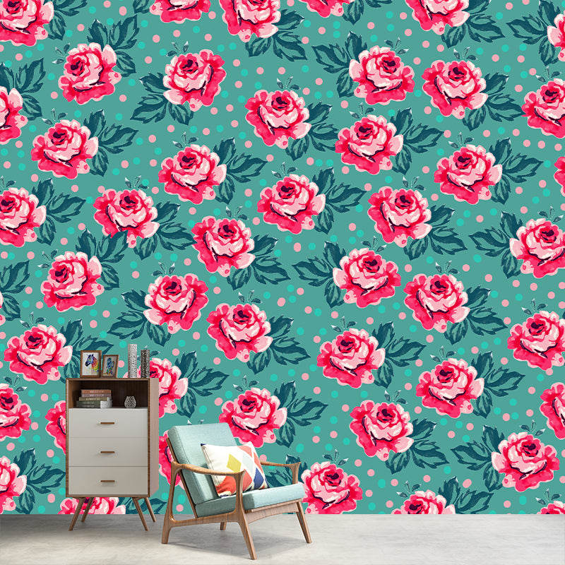 Flower Illustration Wallpaper Mildew Resistant Sleeping Room Wall Mural