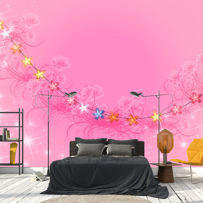 Illustration Stain Resistant Wallpaper Flowers Living Room Wall Mural