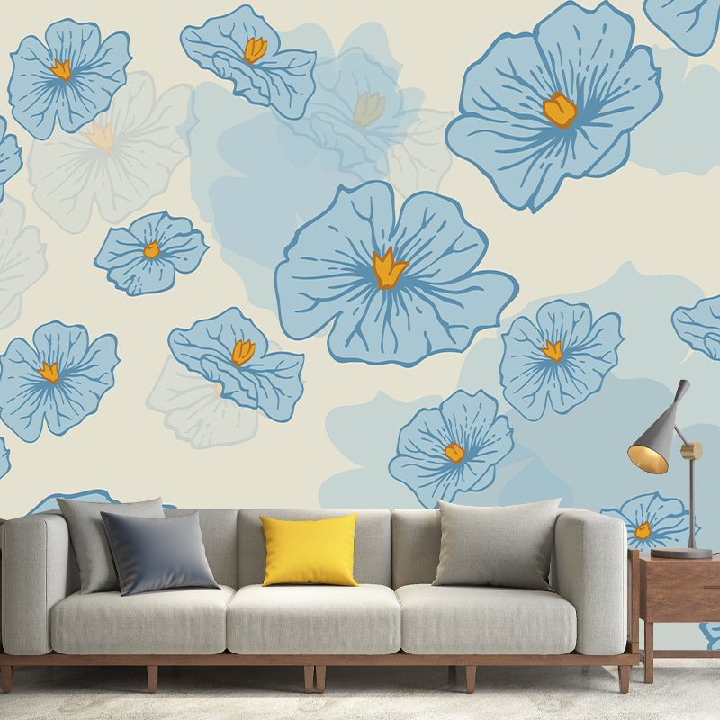 Illustration Stain Resistant Wallpaper Flowers Living Room Wall Mural