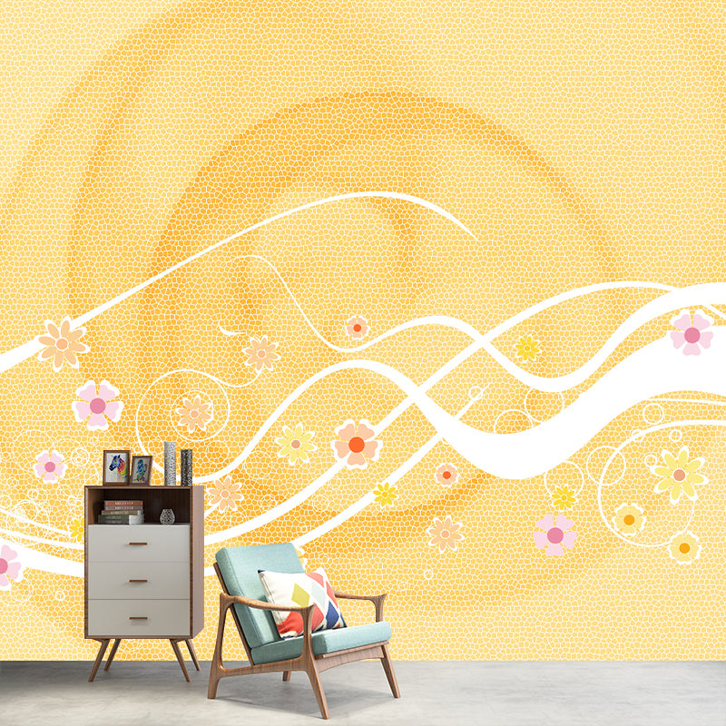 Environment Friendly Mural Wallpaper Flowers Illustration Indoor Wall Mural