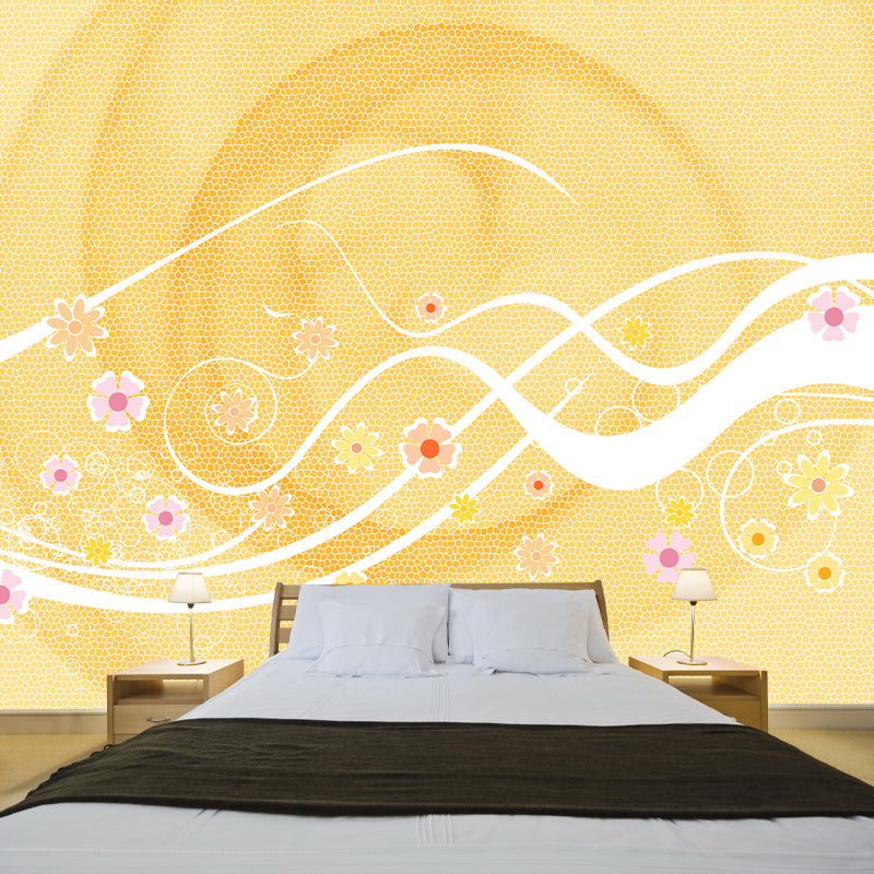 Environment Friendly Mural Wallpaper Flowers Illustration Indoor Wall Mural