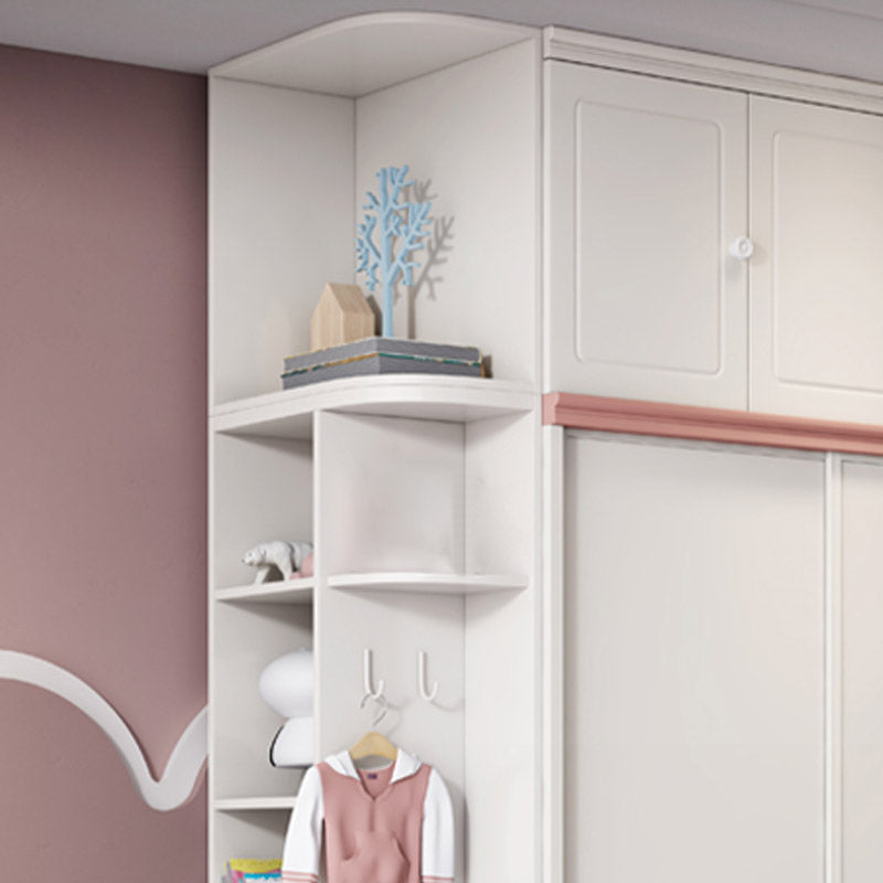 Contemporary Wooden Wardrobe Cloth Rod Included Kids Closet with Sliding Door
