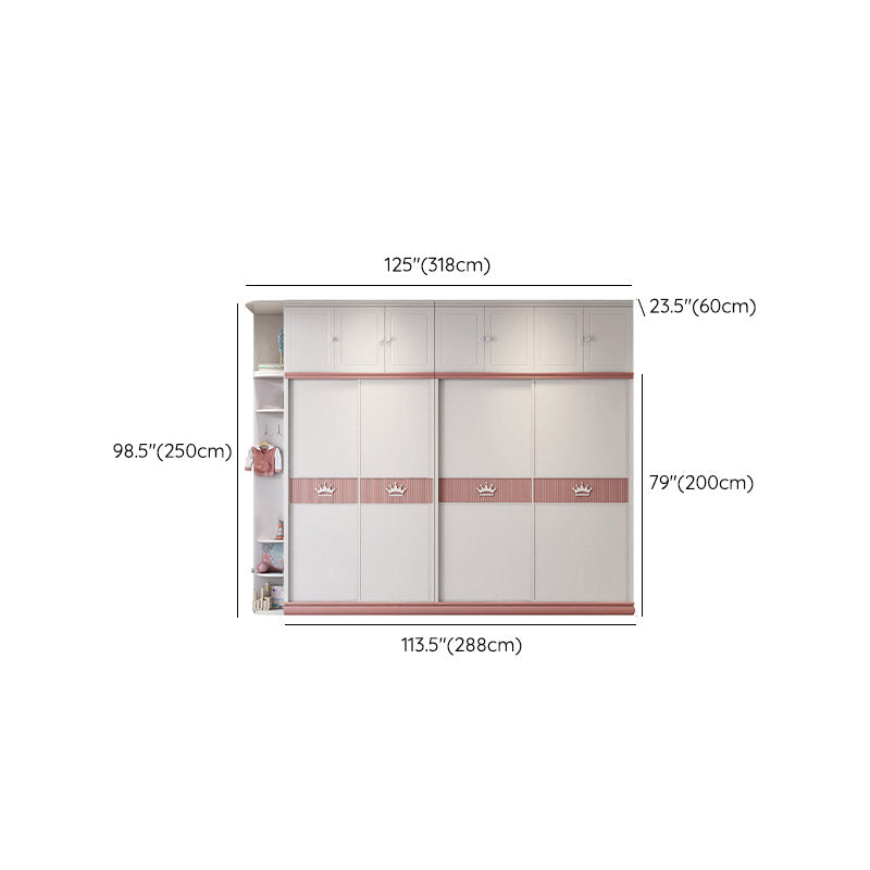 Contemporary Wooden Wardrobe Cloth Rod Included Kids Closet with Sliding Door