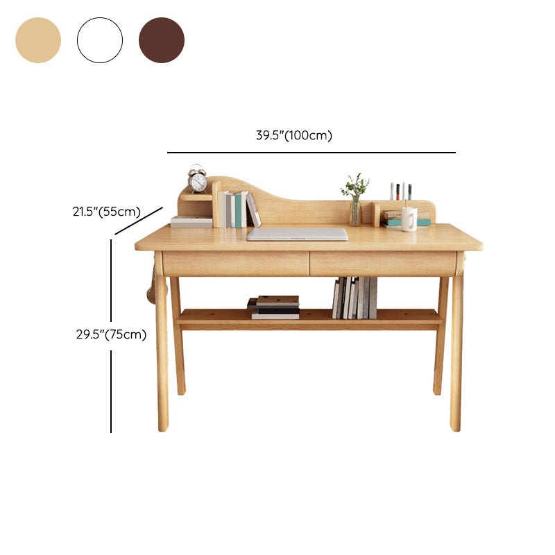 Rectangular Shaped Office Laptop Table Reversible in Natural Writing Desk With 1/2 Drawers