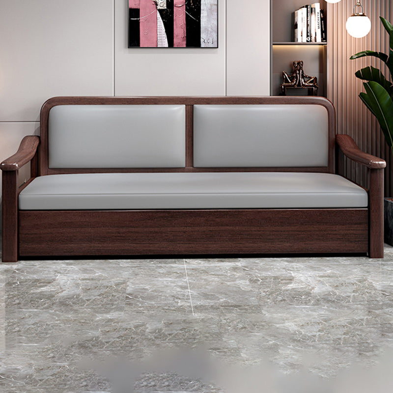 Rubberwood Sleeper Sofa with Box Faux Leather Sloped Arm Sofa Bed