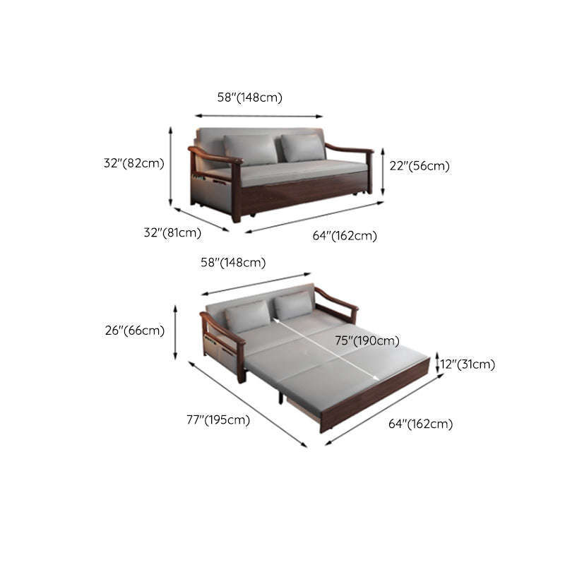 Rubberwood Sleeper Sofa with Box Faux Leather Sloped Arm Sofa Bed