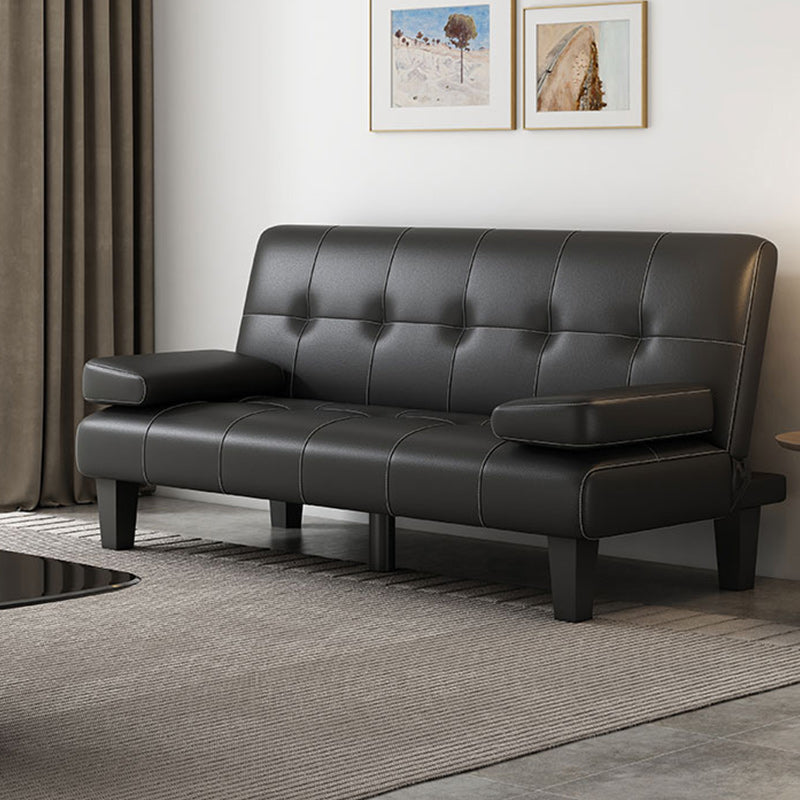 Contemporary Upholstered Sofa Bed PU Leather Convertible Sofa in Black