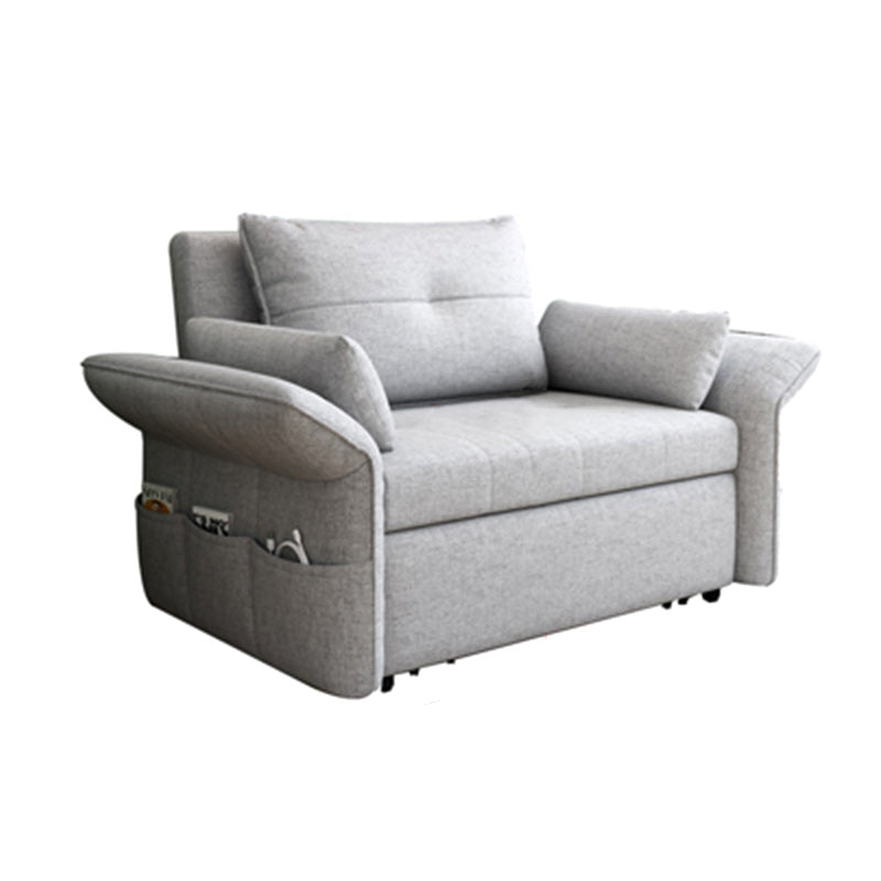 Modern Fabric Sleeper in Light Gray Flared Arm Futon And Mattress with Storage