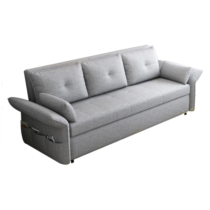 Modern Fabric Sleeper in Light Gray Flared Arm Futon And Mattress with Storage