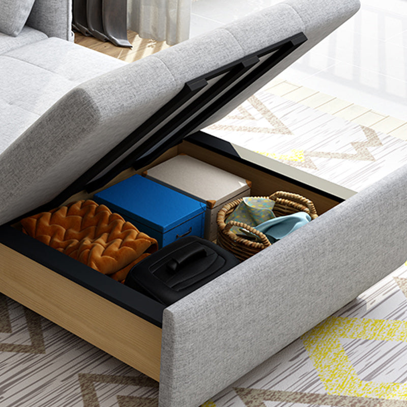 Modern Fabric Sleeper in Light Gray Flared Arm Futon And Mattress with Storage