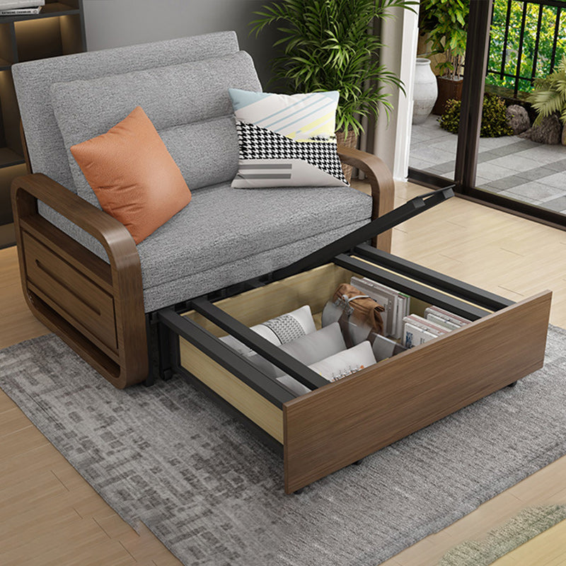 Upholstered Sleeper in Gray Solid Wood Futon And Mattress with Storage