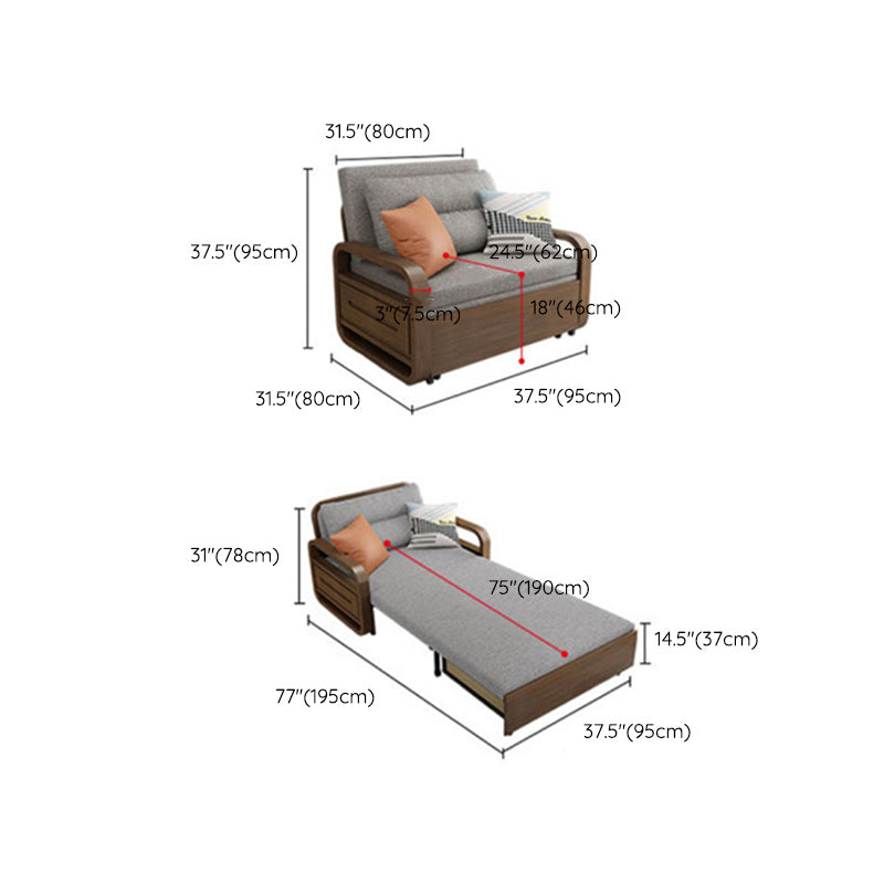 Upholstered Sleeper in Gray Solid Wood Futon And Mattress with Storage