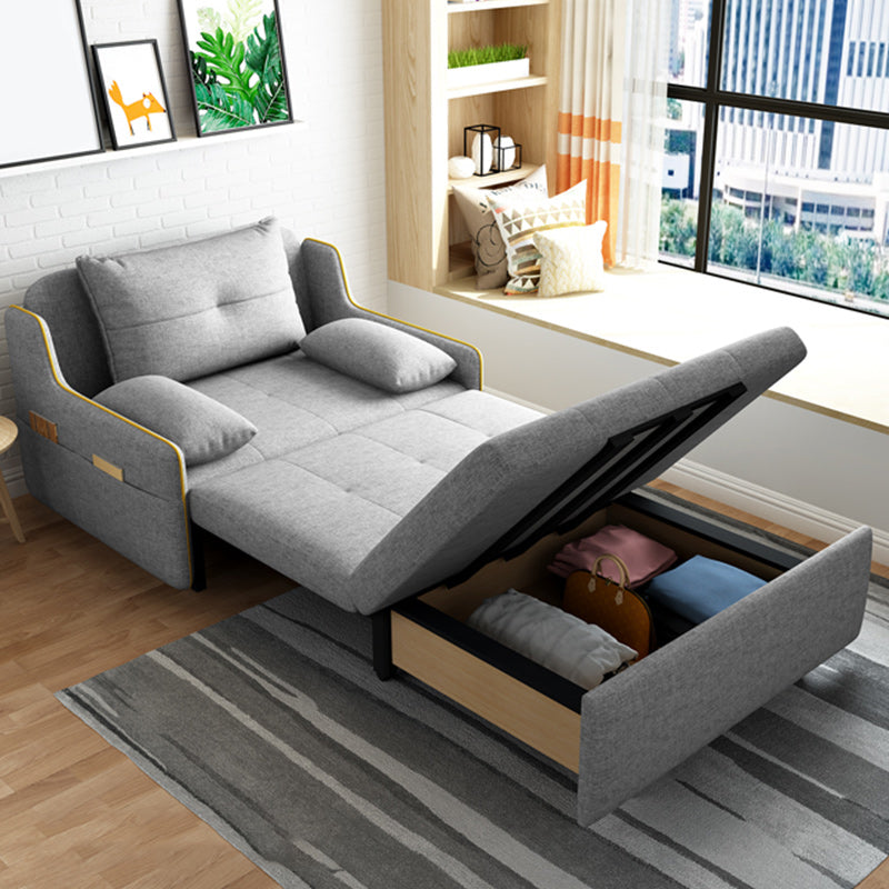Storage Futon in Gray Modern Fabric Futon And Mattress with Pillows