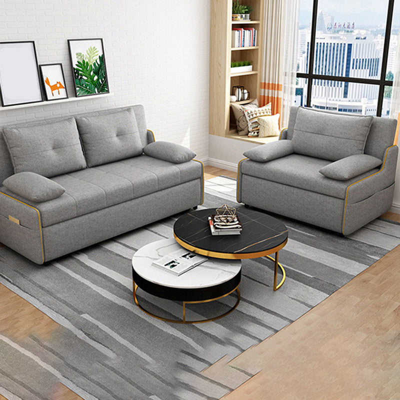 Storage Futon in Gray Modern Fabric Futon And Mattress with Pillows