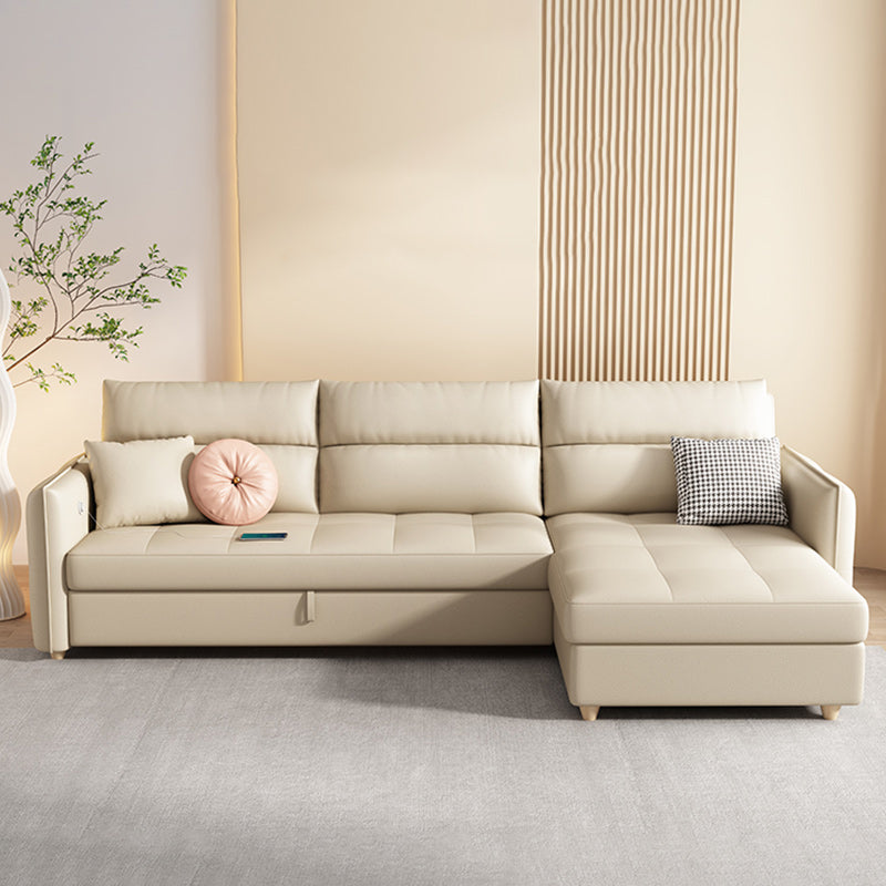 33"H Scandinavian Sofa Bed White Cushion Back Sleeper Sofa with Storage