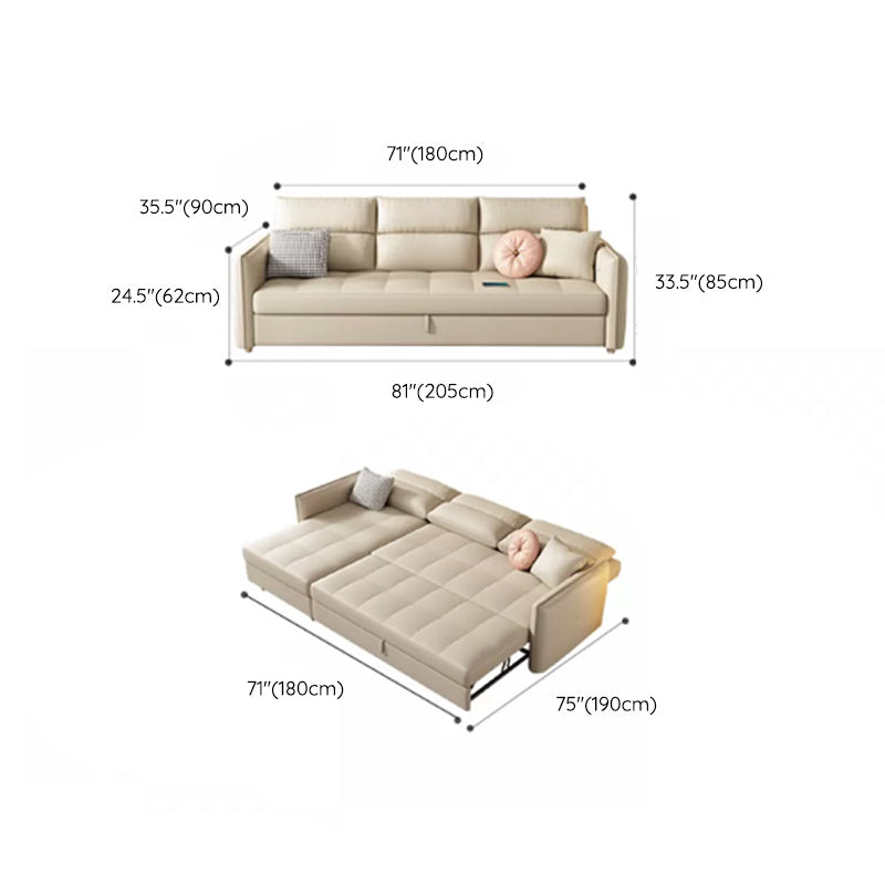 33"H Scandinavian Sofa Bed White Cushion Back Sleeper Sofa with Storage