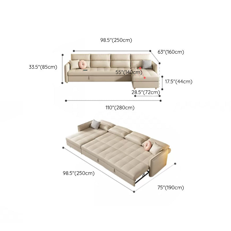 33"H Scandinavian Sofa Bed White Cushion Back Sleeper Sofa with Storage