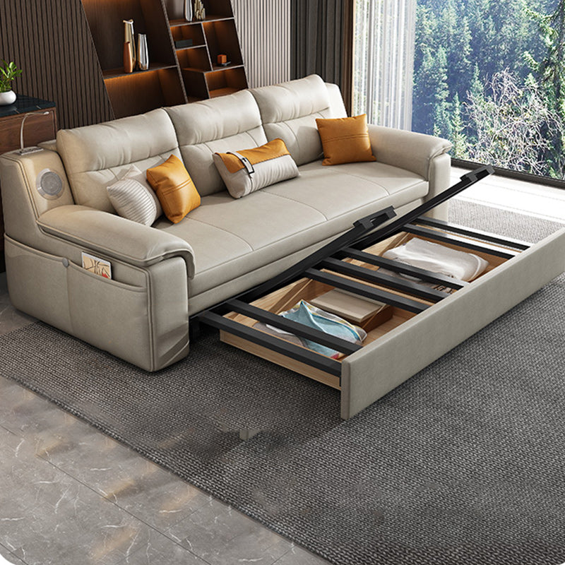 32"W Scandinavian Futon Sofa Bed Leather White Futon Sleeper Sofa