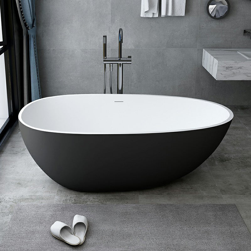 Modern Style Oval Freestanding Bathtub Stone Bathtub with Overflow Trim