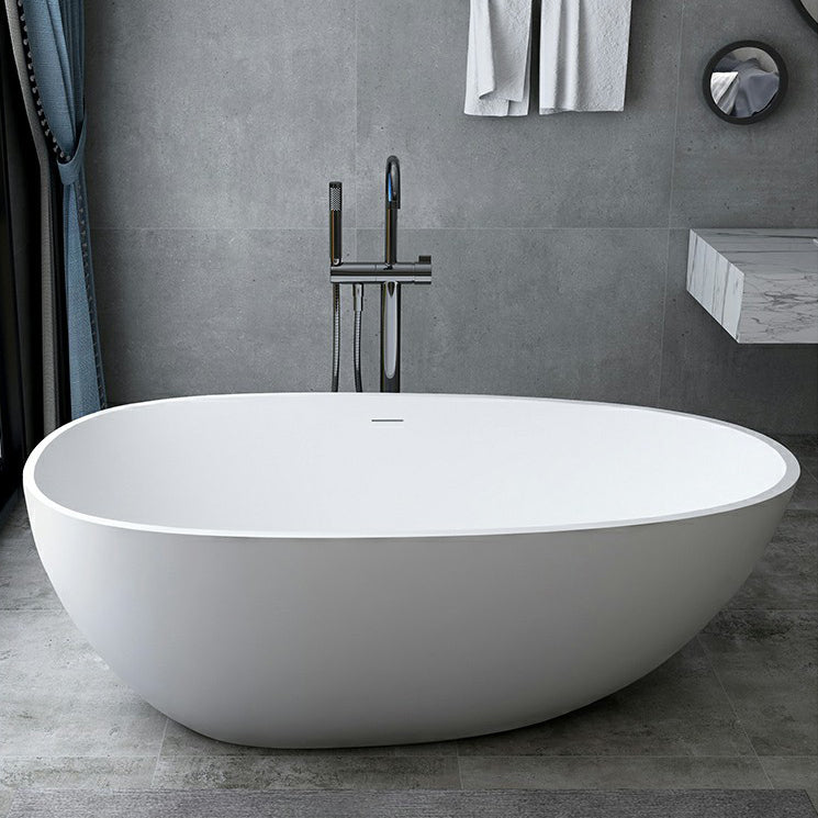 Modern Style Oval Freestanding Bathtub Stone Bathtub with Overflow Trim
