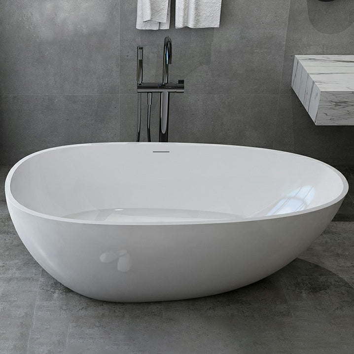 Modern Style Oval Freestanding Bathtub Stone Bathtub with Overflow Trim