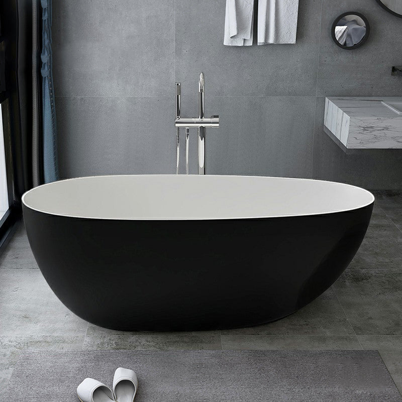 Modern Style Oval Freestanding Bathtub Stone Bathtub with Overflow Trim