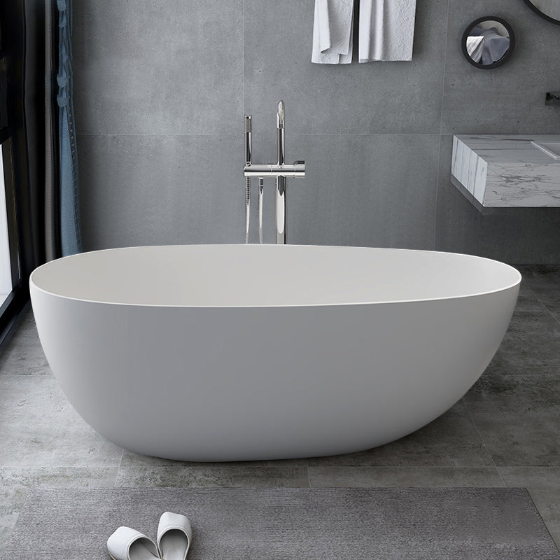 Modern Style Oval Freestanding Bathtub Stone Bathtub with Overflow Trim