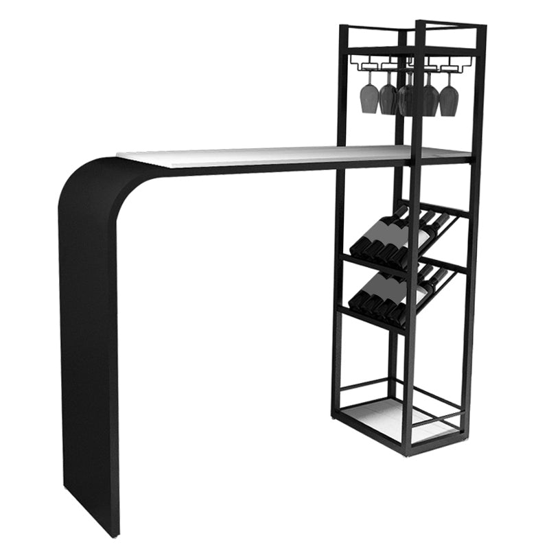 Contemporary Bar Table Stone Rectangle Bar Dining Table with Storage Shelf