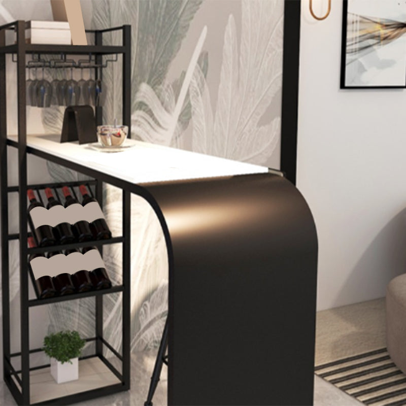 Contemporary Bar Table Stone Rectangle Bar Dining Table with Storage Shelf