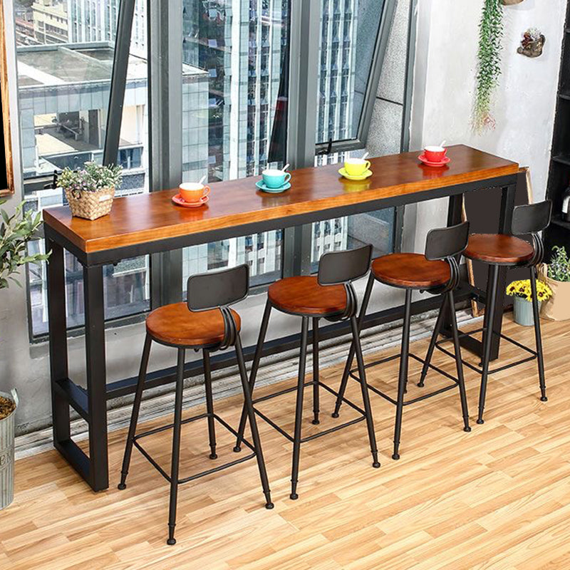 Contemporary Rectangle Bar Table Solid Wood Bar Dining Table with Trestle Base