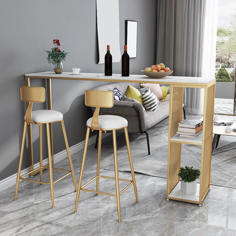 Industrial Style Rectangle Bar Table Faux Marble Double Pedestal Bar Dining Table