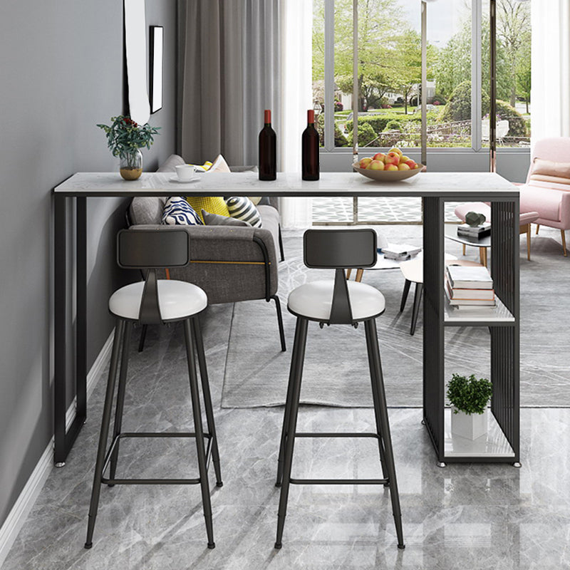 Industrial Style Rectangle Bar Table Faux Marble Double Pedestal Bar Dining Table