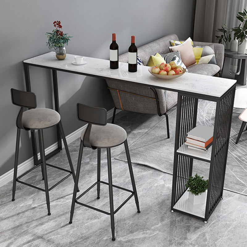 Industrial Style Rectangle Bar Table Faux Marble Double Pedestal Bar Dining Table