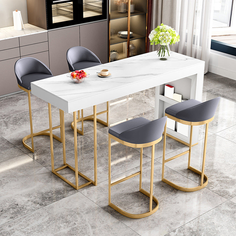 Contemporary Style Rectangle Bar Table Stone Fixed Bistro Bar Desk