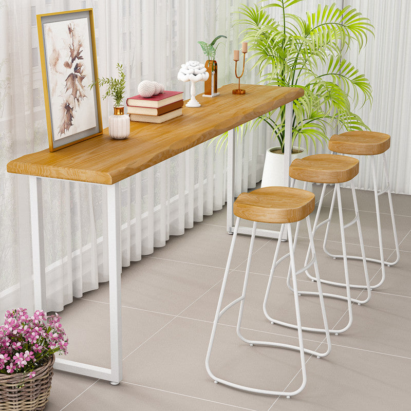 Industrial Bistro Bar Table Solid Wood Rectangle Metal Base Bar Table
