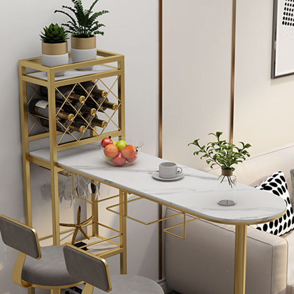 Modern 1/3 Pieces Bar Table Set Stone Counter Table with Rotatable Stools for Living Room